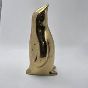 Vintage Solid Brass Penguin Figurine 4" MCM Korea Mid Century Desk Decor